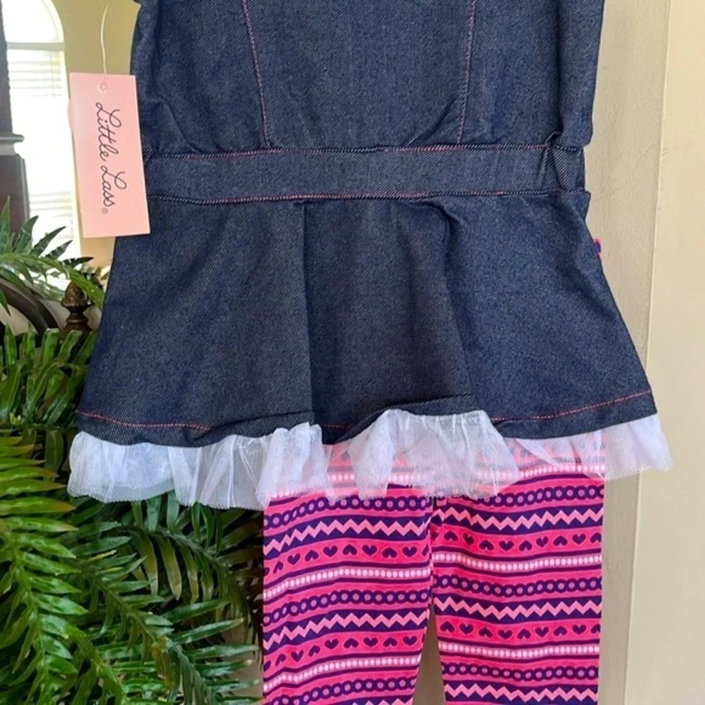 Brand New Little Lass 2-Piece Set Western Cowgirl Heart Ruffle Striped Leggings